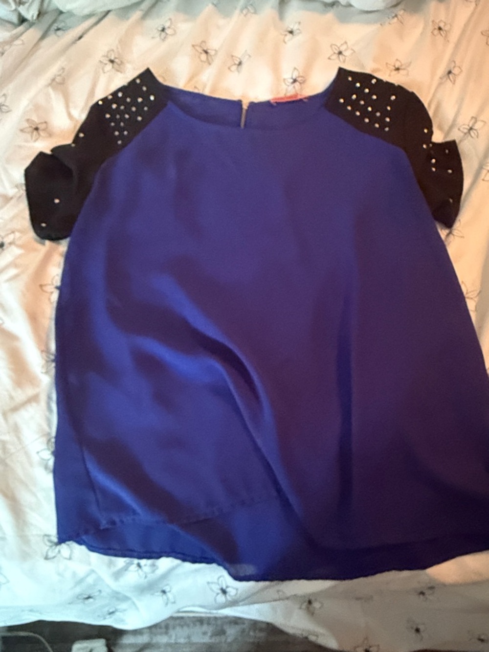 Blue and Black Studded Shoulder Women's‎ Top